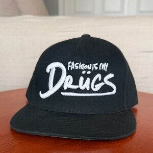 VTG 2000s Black 'Fashion Is My Drugs' Embroidered Snapback Hat